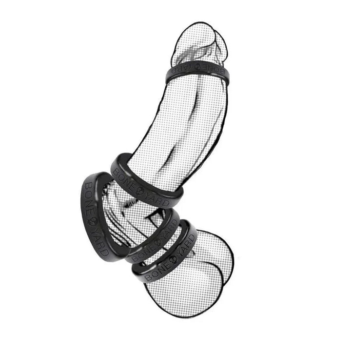Boneyard Silicone Ring 30 mm illustration of three rings worn on shaft and balls