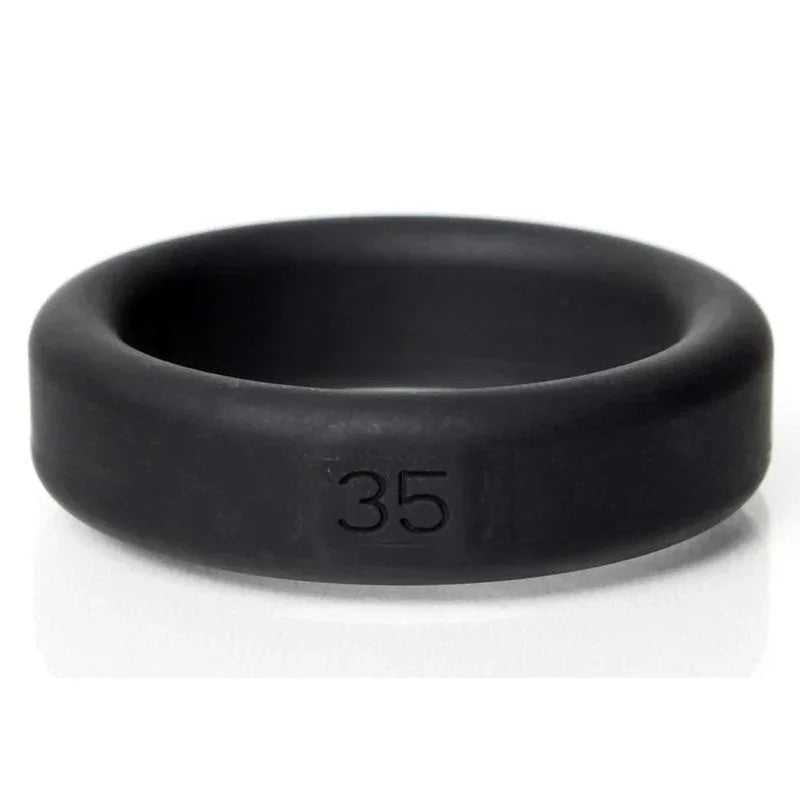 Boneyard Silicone Ring 35 mm in Black, close-up showing the 35 mark