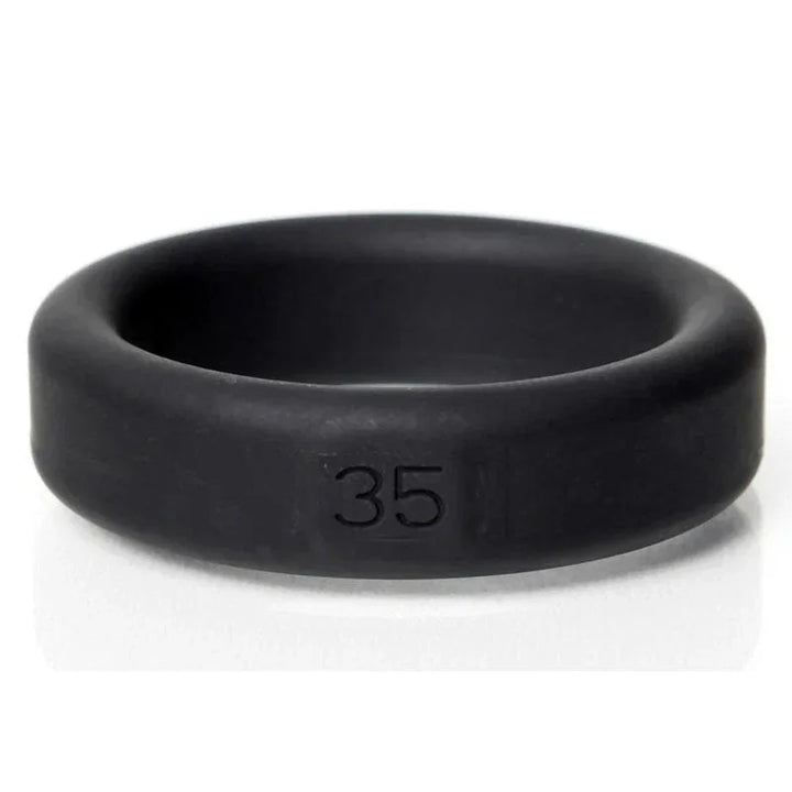 Boneyard Silicone Ring 35 mm in Black, close-up showing the 35 mark