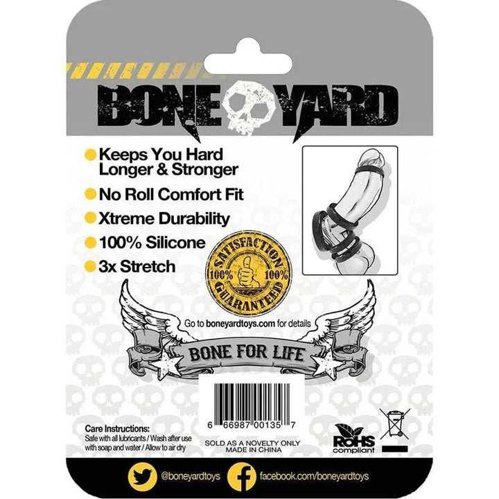 Boneyard Silicone Ring packaging back with features list and barcode
