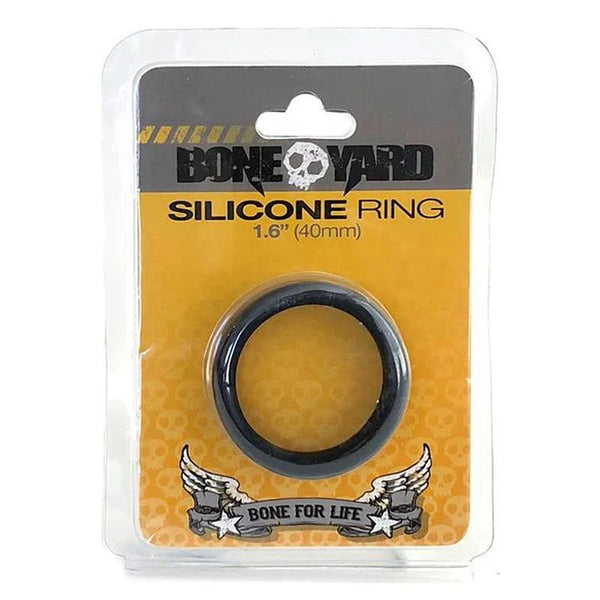 Bone Yard Silicone Ring in black, body-safe silicone, 40mm diameter.