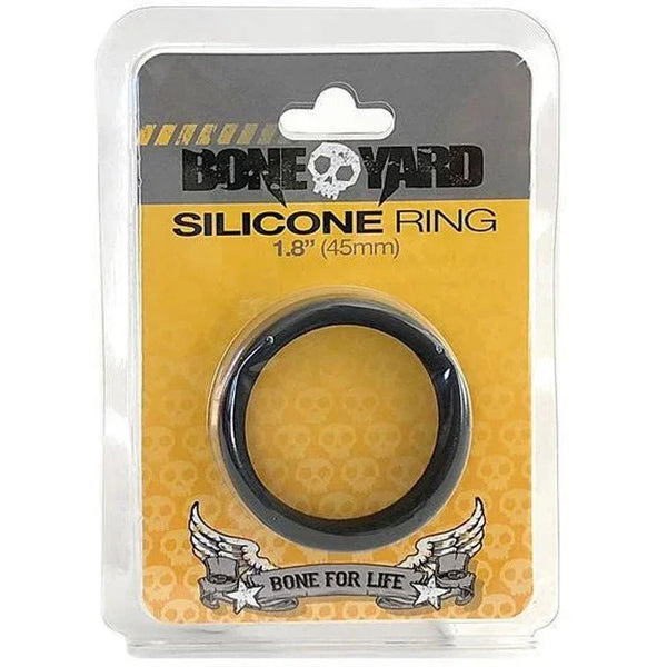 Bone Yard Silicone Ring in black, body-safe silicone, 45mm diameter.