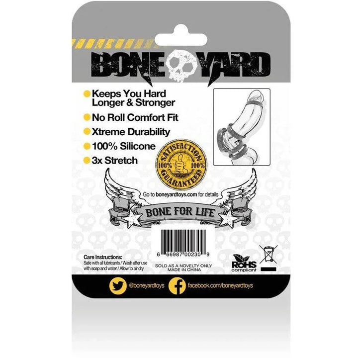 Boneyard Silicone Ring 50 mm packaging back with features list and barcode