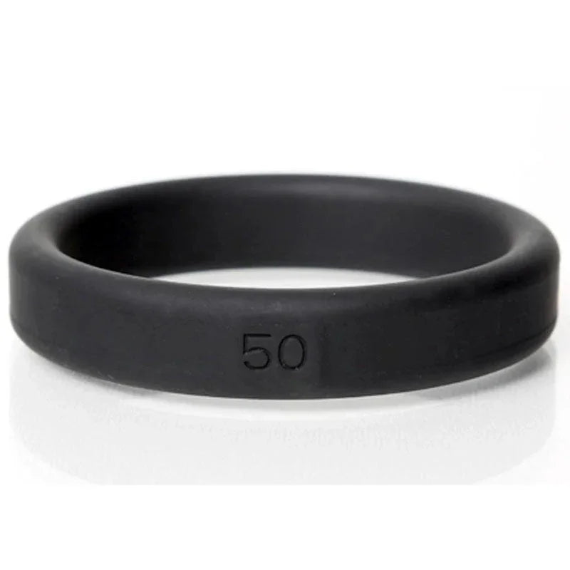 Boneyard Silicone Ring 50 mm in Black, close-up showing the 50 mark