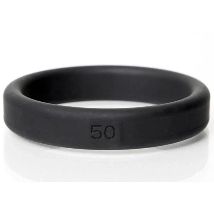 Boneyard Silicone Ring 50 mm in Black, close-up showing the 50 mark