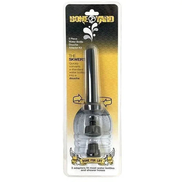 Boneyard Skwert 5-piece water bottle douche kit in its blister card