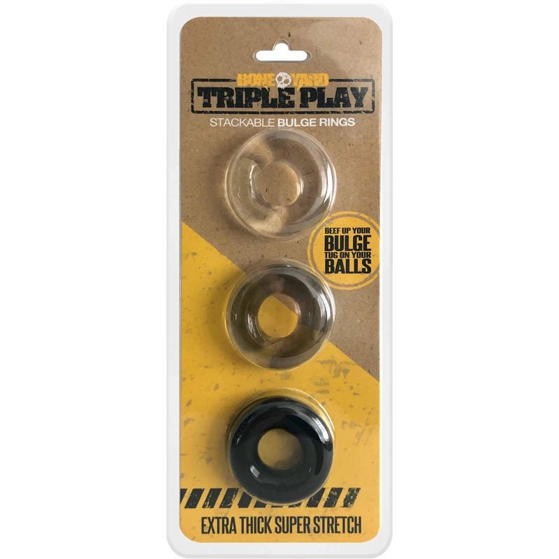Buy Boneyard Triple Play Cock Rings - 3 Pack – Naughtyhut NZ sex toys online. Discreet delivery & top brands.