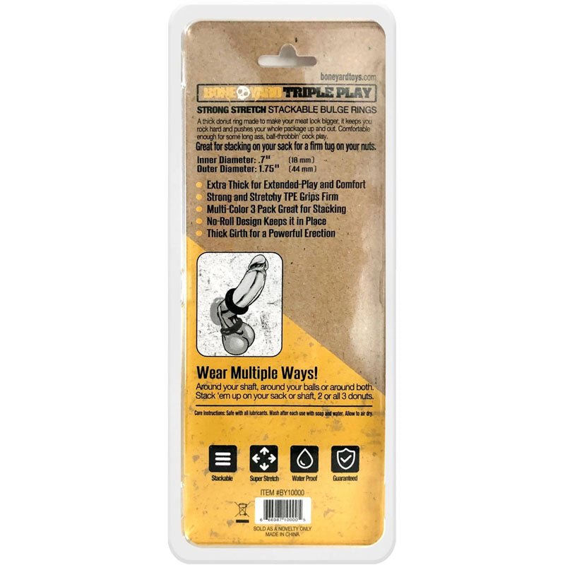 Buy Boneyard Triple Play Cock Rings - 3 Pack – Naughtyhut NZ sex toys online. Discreet delivery & top brands.