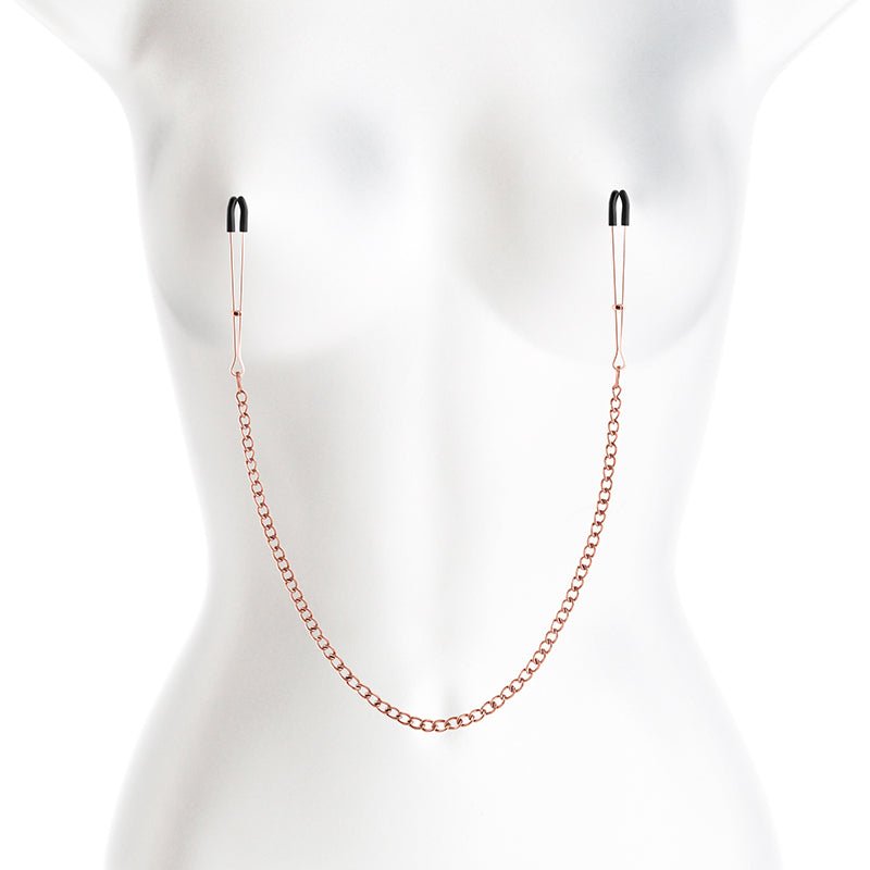 Buy Bound Nipple Clamps - DC3 - Rose Gold - Rose Gold Nipple Clamps with Chain – Naughtyhut NZ sex toys online. Discreet delivery & top brands.
