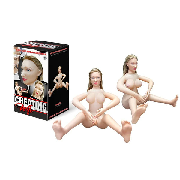 Cheating Wife Collection life-size inflatable doll in flesh tone, TPE material, with realistic features.