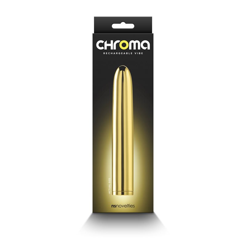 Buy Chroma - Gold - Gold 17 cm USB Rechargeable Vibrator – Naughtyhut NZ sex toys online. Discreet delivery & top brands.