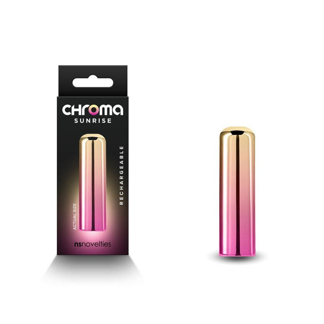 Buy Chroma Sunrise - Small - Metallic Pink/Gold 6.8 cm USB Rechargeable Bullet – Naughtyhut NZ sex toys online. Discreet delivery & top brands.