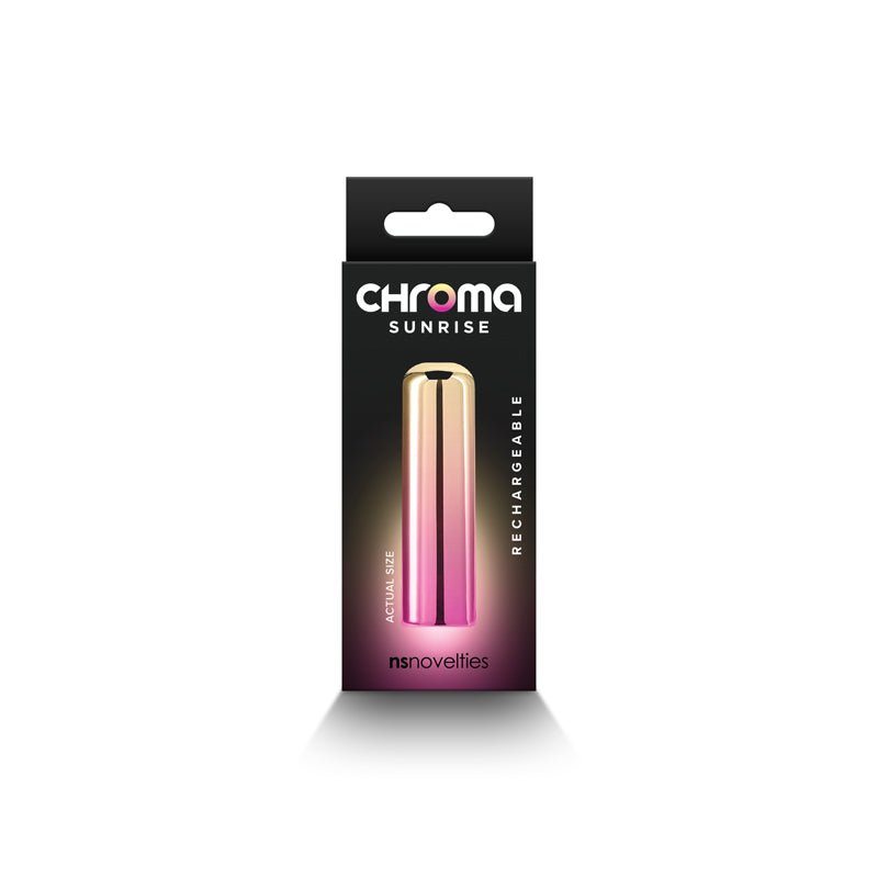 Chroma Sunrise - Small - Metallic Pink/Gold 6.8 cm USB Rechargeable Bullet – Sex toys NZ by Naughtyhut. Discreet delivery nationwide.