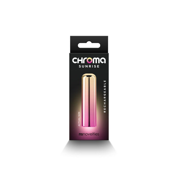 Chroma Sunrise - Small - Metallic Pink/Gold 6.8 cm USB Rechargeable Bullet – Sex toys NZ by Naughtyhut. Discreet delivery nationwide.