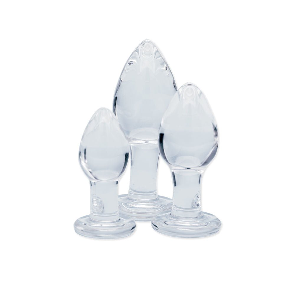 Clarity - Utopian Trinity - Clear Glass Butt Plugs - Set of 3 Sizes – Sex toys NZ by Naughtyhut. Discreet delivery nationwide.