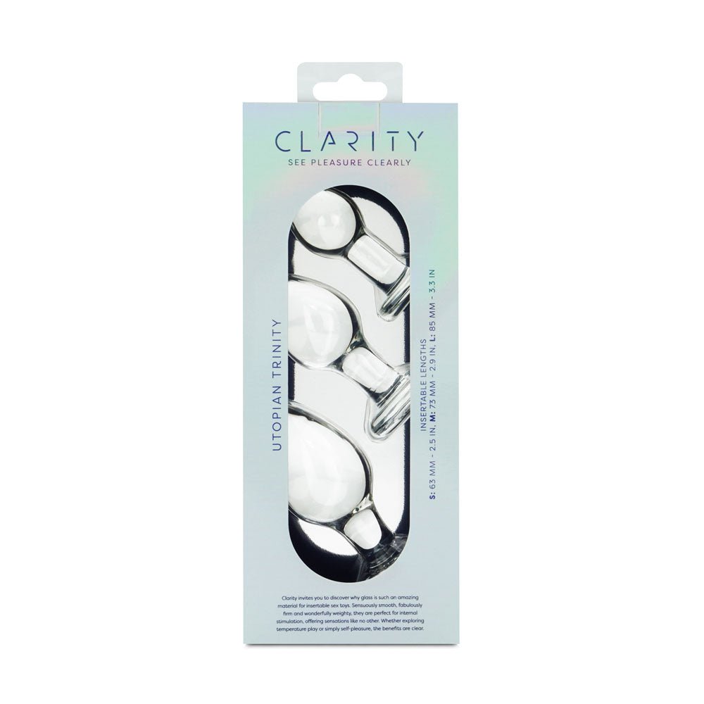 Clarity - Utopian Trinity - Clear Glass Butt Plugs - Set of 3 Sizes – Sex toys NZ by Naughtyhut. Discreet delivery nationwide.