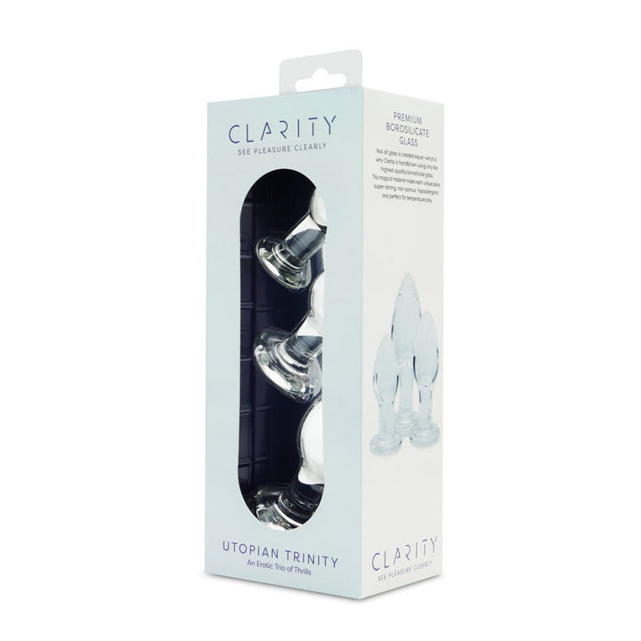Clarity - Utopian Trinity - Clear Glass Butt Plugs - Set of 3 Sizes – Sex toys NZ by Naughtyhut. Discreet delivery nationwide.