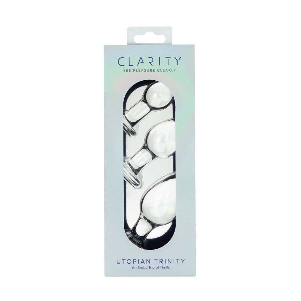 Clarity - Utopian Trinity - Clear Glass Butt Plugs - Set of 3 Sizes – Sex toys NZ by Naughtyhut. Discreet delivery nationwide.