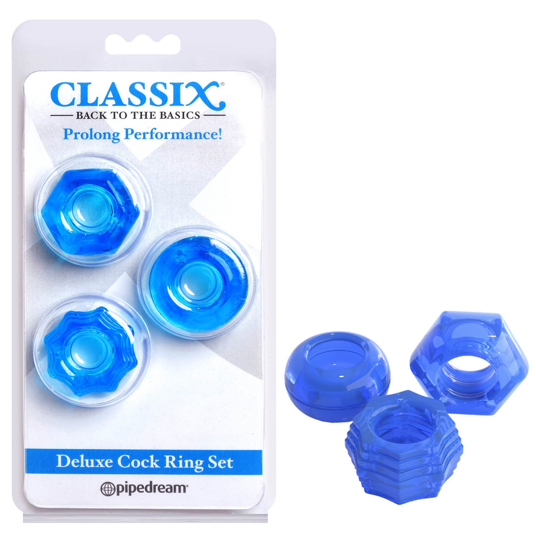 Classix Deluxe Cock Ring Set - Blue Cock Rings - Set of 2 – Sex toys NZ by Naughtyhut. Discreet delivery nationwide.