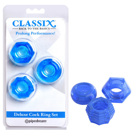 Buy Classix Deluxe Cock Ring Set - Blue Cock Rings - Set of 2 – Naughtyhut NZ sex toys online. Discreet delivery & top brands.