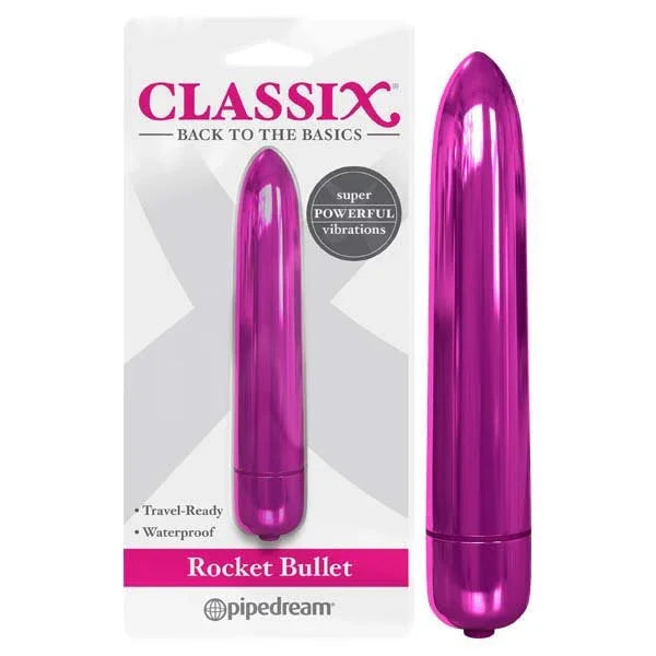 Pipedream Classix Rocket Bullet in Metallic Pink, taller bullet, with its Classix card