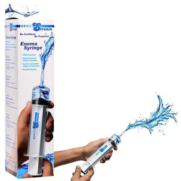 Enema Stream 150ml syringe in clear plastic, tapered tip for easy insertion, durable design.