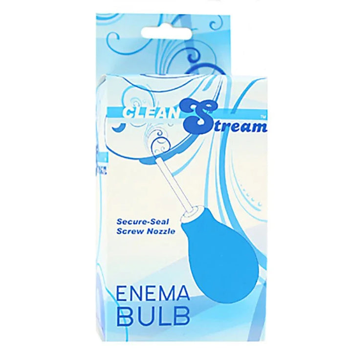 CleanStream Enema Bulb retail box alone, noting the secure-seal screw nozzle