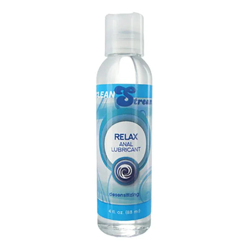 CleanStream Relax Anal Lubricant, 118 ml clear bottle with flip cap and blue Relax label