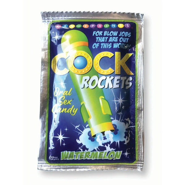 Candyprints Cock Rockets oral sex candy in watermelon, packaged, novelty edible.
