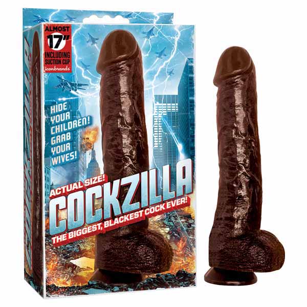 Buy Cockzilla - Black 43 cm (17'') Dong – Naughtyhut NZ sex toys online. Discreet delivery & top brands.