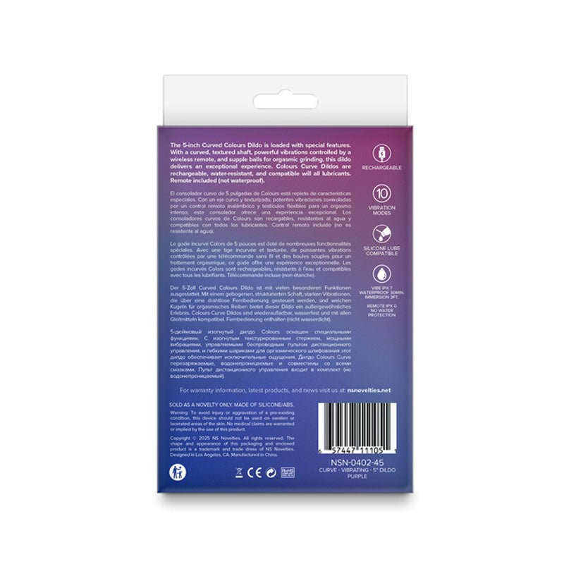 Colours Curve - Vibrating 5'' Dildo - Purple - Purple 12.6 cm USB Rechargeable Vibrating Dildo with Wireless Remote – Sex toys NZ by Naughtyhut. Discreet delivery nationwide.