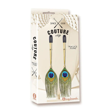 Buy Couture Clip - Peacock Plume - Gold Nipple Clamps - Set of 2 – Naughtyhut NZ sex toys online. Discreet delivery & top brands.