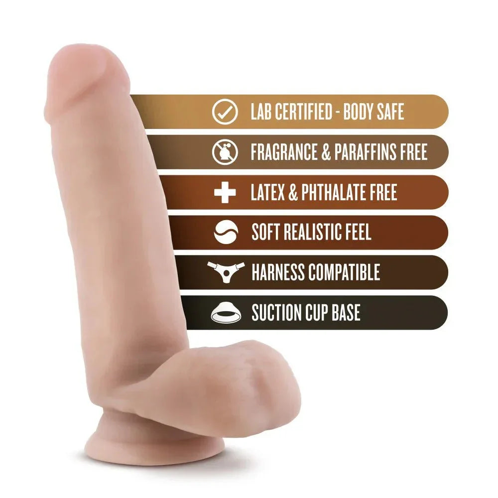 Surfer Dude feature panel: soft realistic feel, harness compatible, suction cup base