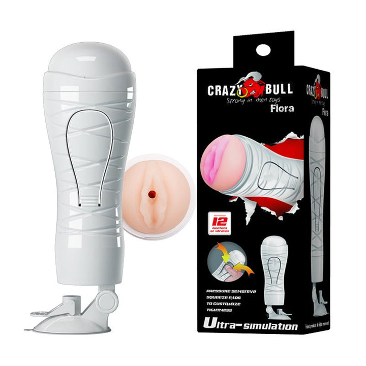 Buy CRAZY BULL FLORA Vibrating Stroker - Flesh USB Rechargeable Vibrating Squeezeable Vagina Stroker with Suction Base – Naughtyhut NZ sex toys online. Discreet delivery & top brands.