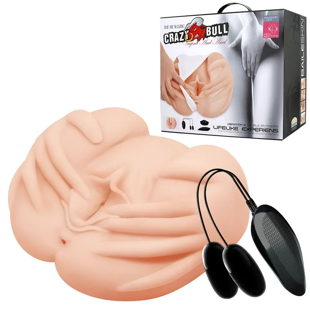 Crazy Bull Spread Torso masturbator in flesh tone with twin eggs, remote and box