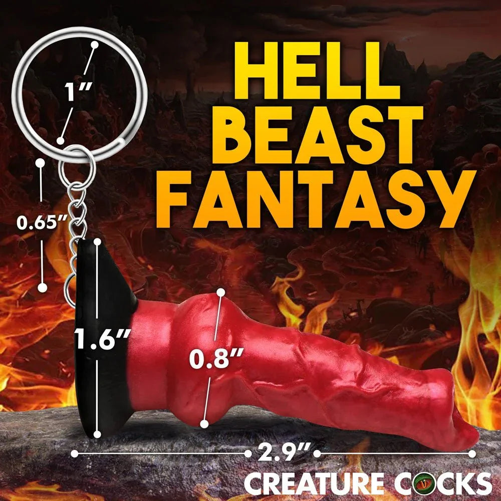 Hell Hound keychain panel headed Hell Beast Fantasy, 2.9 in long with girth marked