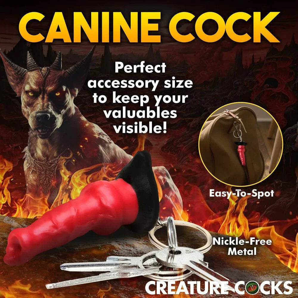 Hell Hound keychain panel with house keys attached, showing the nickel-free split ring