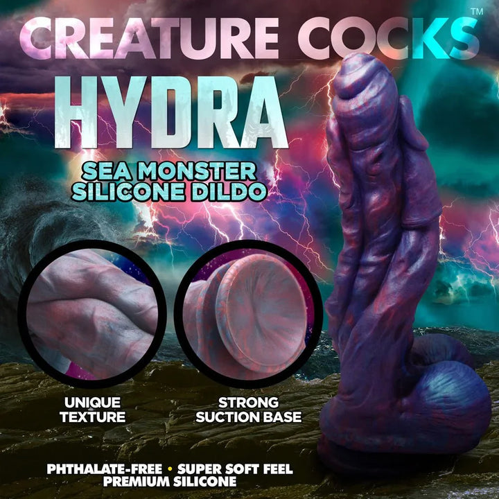 Hydra title panel with close-ups of the unique texture and the strong suction base