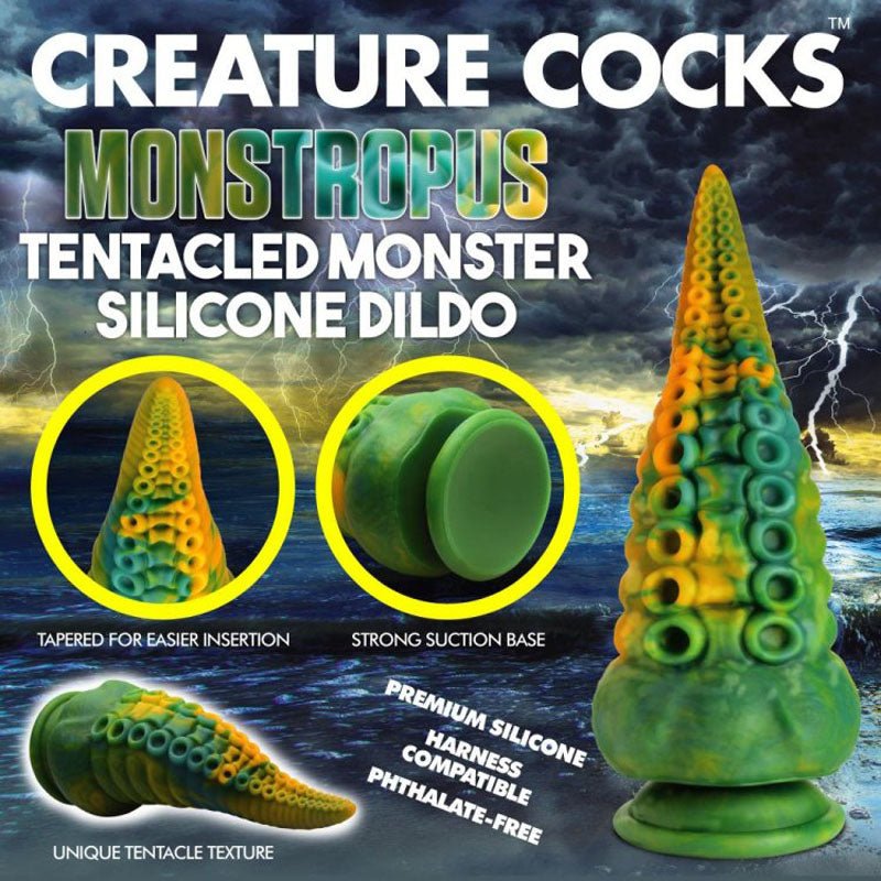 Buy Creature Cocks Monstropus Tentacled Monster Silicone Dildo - Green/Yellow 21.6 cm Fantasy Dildo – Naughtyhut NZ sex toys online. Discreet delivery & top brands.