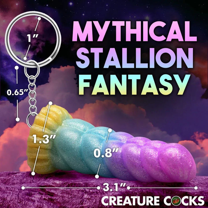 Mystique keychain panel headed Mythical Stallion Fantasy, 3.1 in long with girth marked