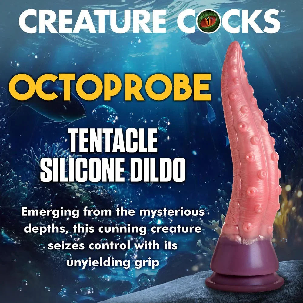 Octoprobe title panel, the pink tentacle dildo on an underwater backdrop