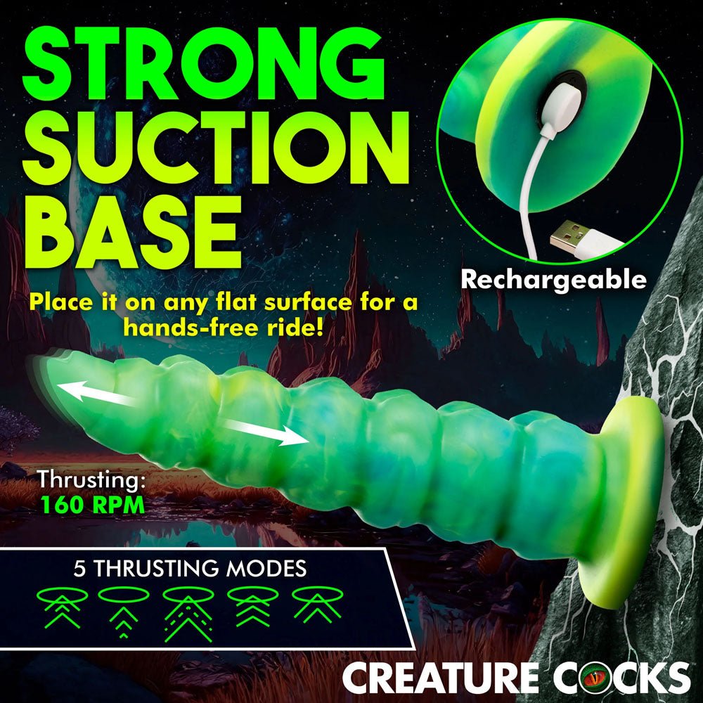 Buy Creature Cocks Squirmer - Green 22.3 cm USB Rechargeable Thrusting Fantasy Dildo – Naughtyhut NZ sex toys online. Discreet delivery & top brands.