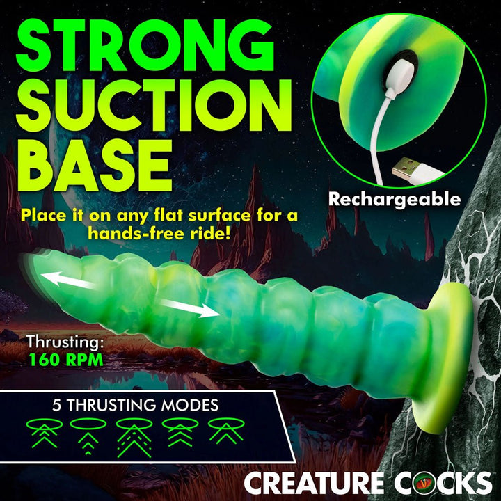 Buy Creature Cocks Squirmer - Green 22.3 cm USB Rechargeable Thrusting Fantasy Dildo – Naughtyhut NZ sex toys online. Discreet delivery & top brands.