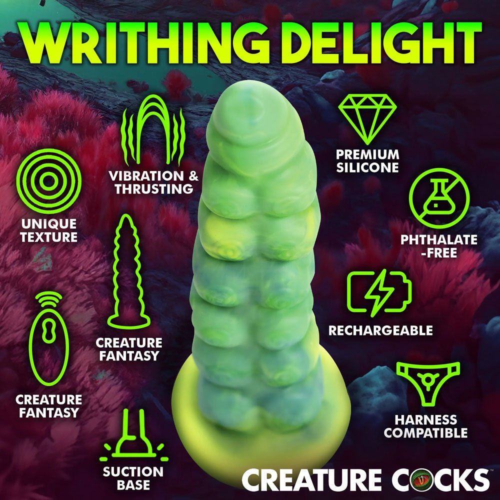 Buy Creature Cocks Squirmer - Green 22.3 cm USB Rechargeable Thrusting Fantasy Dildo – Naughtyhut NZ sex toys online. Discreet delivery & top brands.