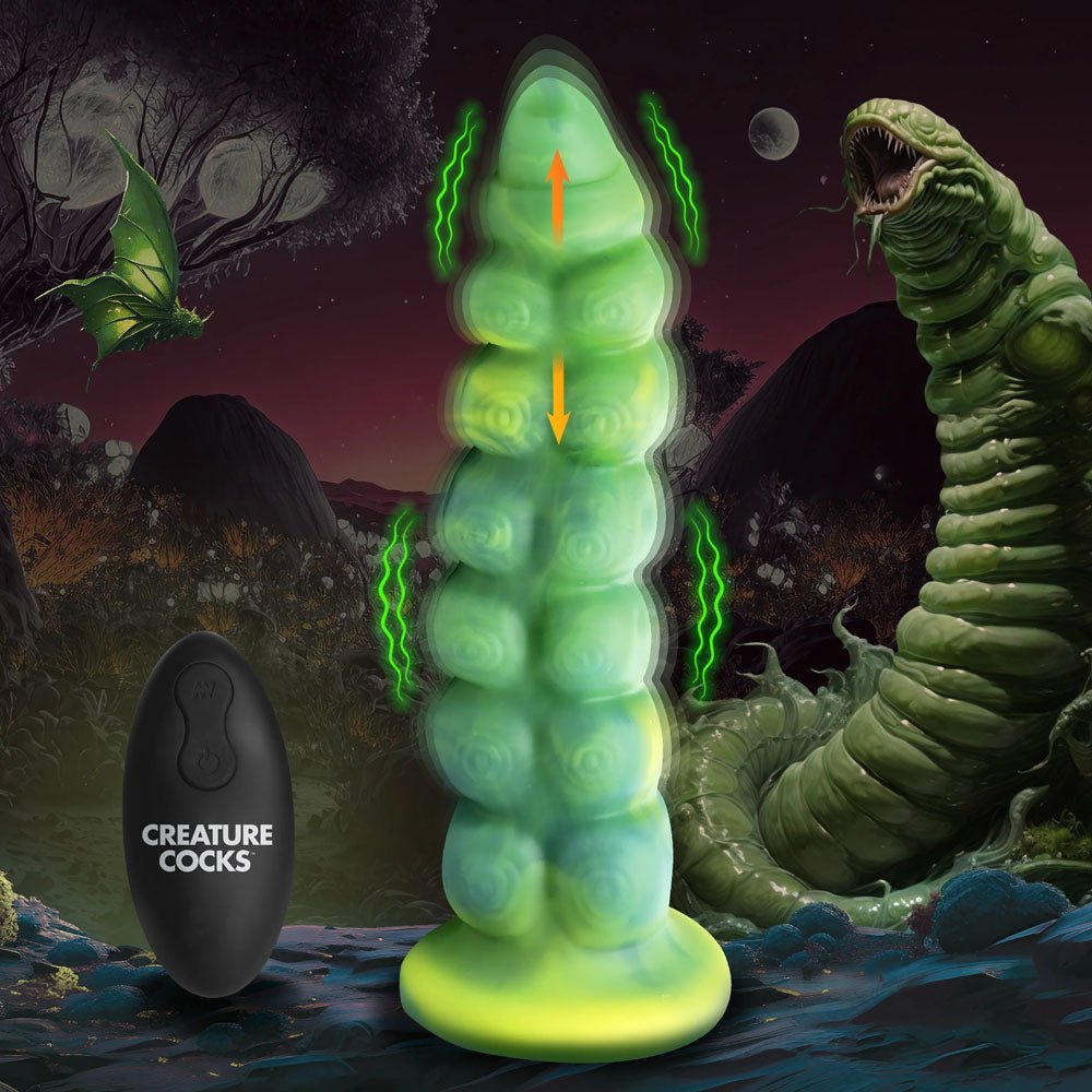 Buy Creature Cocks Squirmer - Green 22.3 cm USB Rechargeable Thrusting Fantasy Dildo – Naughtyhut NZ sex toys online. Discreet delivery & top brands.