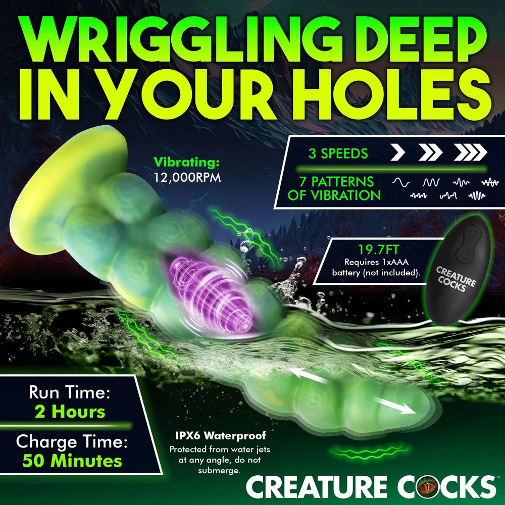 Buy Creature Cocks Squirmer - Green 22.3 cm USB Rechargeable Thrusting Fantasy Dildo – Naughtyhut NZ sex toys online. Discreet delivery & top brands.