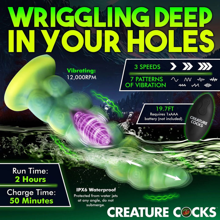 Buy Creature Cocks Squirmer - Green 22.3 cm USB Rechargeable Thrusting Fantasy Dildo – Naughtyhut NZ sex toys online. Discreet delivery & top brands.