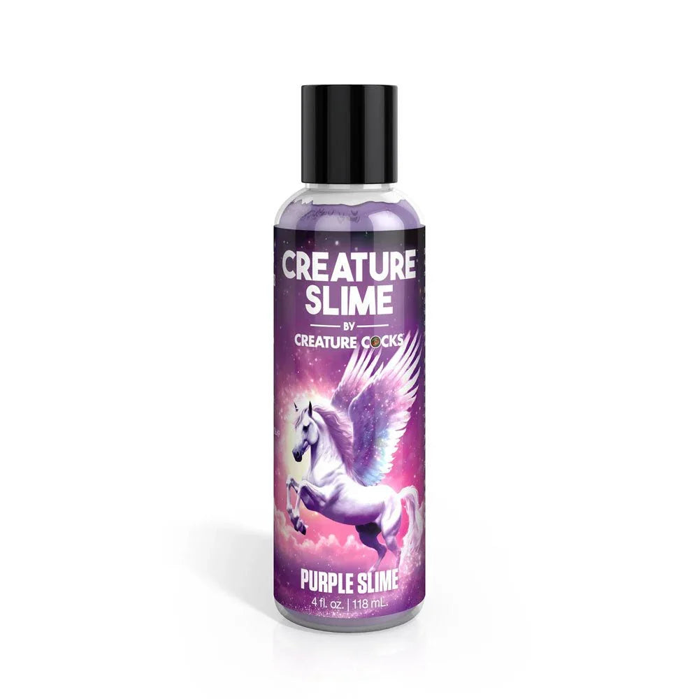 Creature Cocks Purple Slime lubricant, 118 ml bottle of purple liquid with a pegasus label
