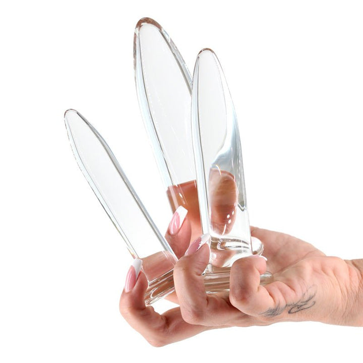 Buy Crystal - 3pc Trainer Kit - Clear - Clear Glass Anal Plugs - Set of 3 Sizes – Naughtyhut NZ sex toys online. Discreet delivery & top brands.