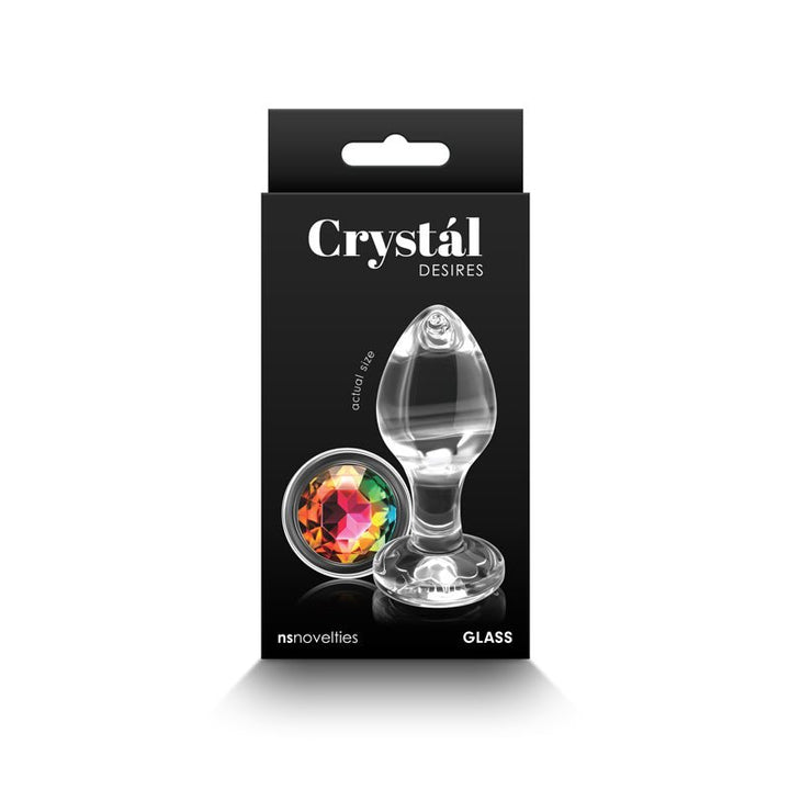 Buy Crystal Desires - Rainbow Gem - Medium - Clear Glass 8.4 cm Butt Plug with Rainbow Gem Base – Naughtyhut NZ sex toys online. Discreet delivery & top brands.
